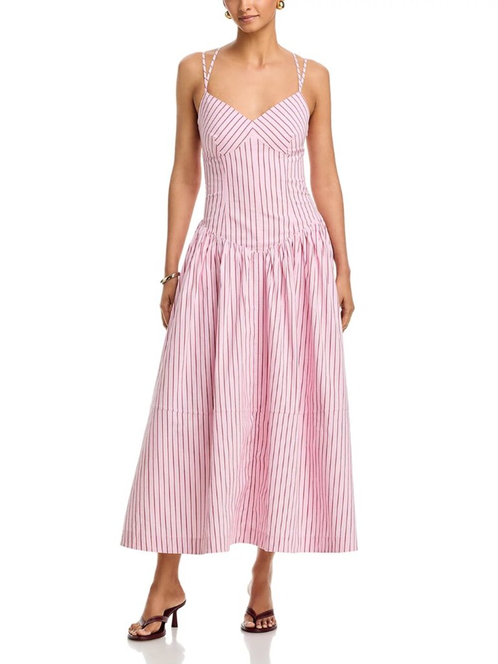 Cinq à Sept Dagna Striped Cotton-Blend Midi-Dress
